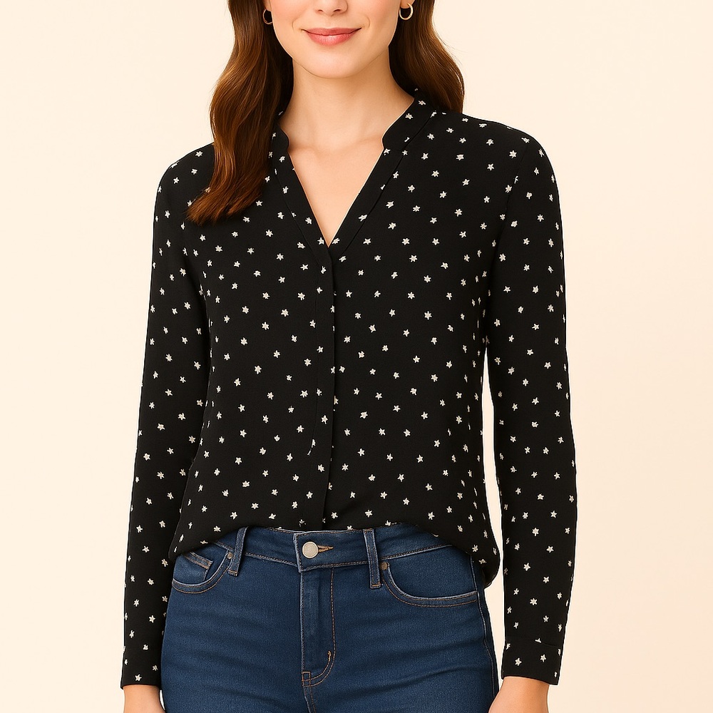 Mango Black Star Pattern Blouse - image 1
